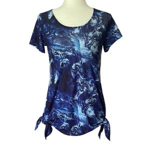 Soma Blue & Purple Watercolor Swirl Print Soft SS Pullover Top w/Side Ties XS